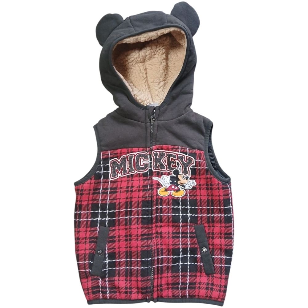 Mickey‎ Disney Hooded Vest - Black and Red Plaid Sz 4